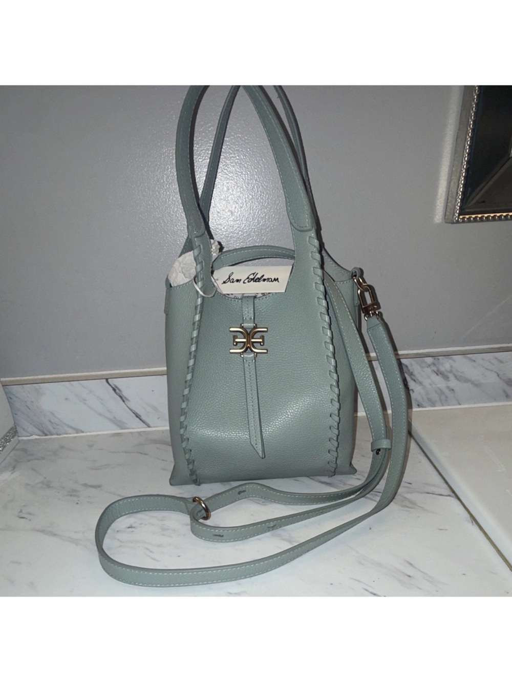 Sam Edelman Sage Green Leather Crossbody Tote - Picture 1 of 3